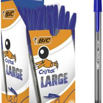 BIC Cristal Large, Wide Point Ball Ballpoint Pens, Smooth Ink Flow, Lightly Smoked Barrel, in Blue, Pack of 50