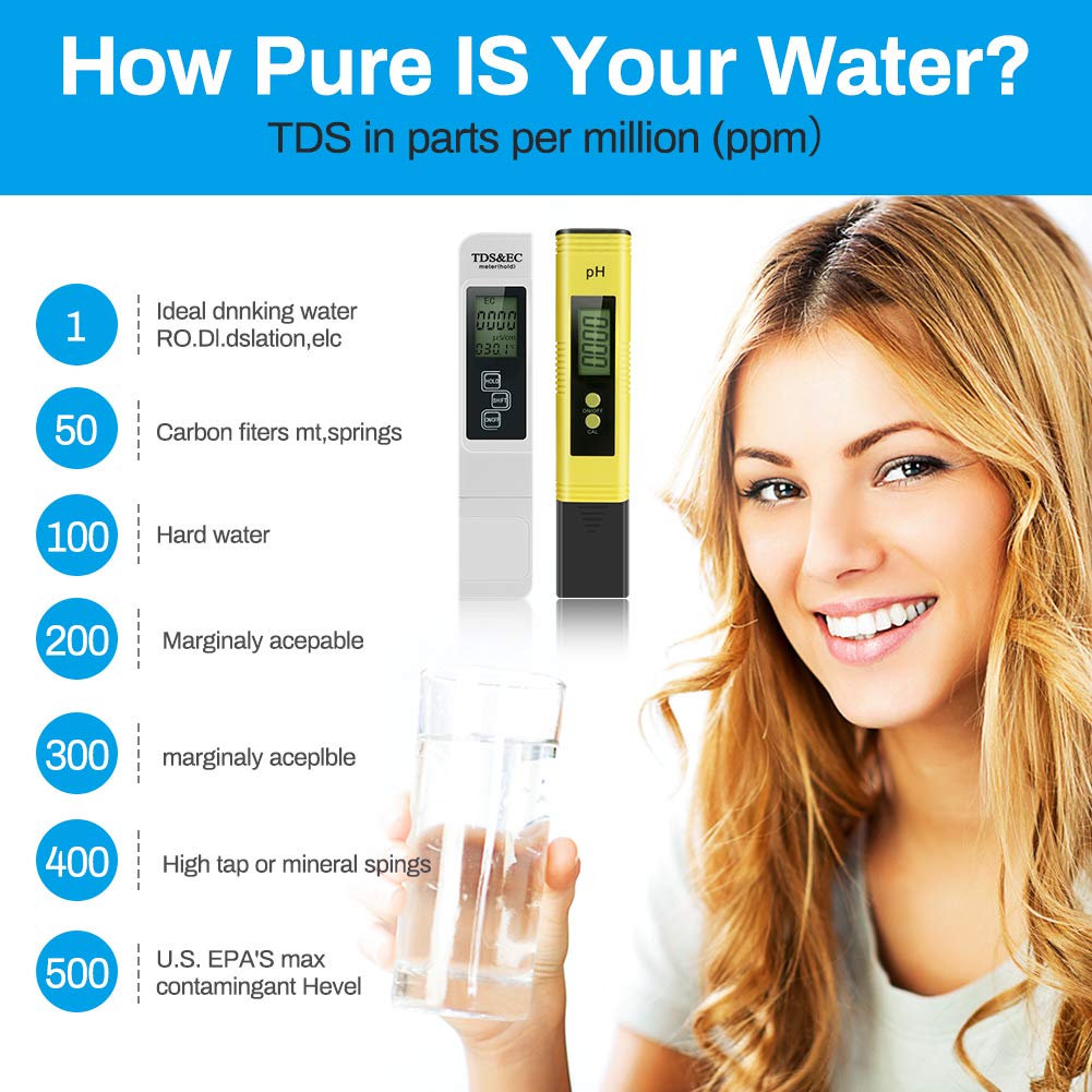PH Meter, Achort Digital Water Quality Test TDS PH EC Temperature 4 in 1 Set with High Precision