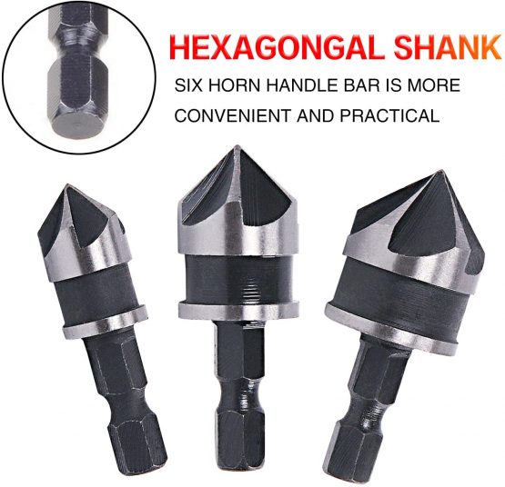 Malayas 1/4" Hex Shank 12mm/16mm/19mm Countersink Drill Bit 5 Flute 90 Degree Woodworking Countersink Bits - Image 3