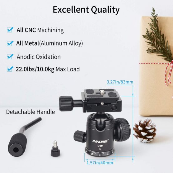 Tripod Ball Head with Handle, D30 All Metal CNC Panoramic Monopod Ball Head Camera Mount with 2 1/4" Quick Release Plates, Max Load 22lbs/10kg, Compatible with DSLR, Camcorder, Telescope, etc. - Image 3