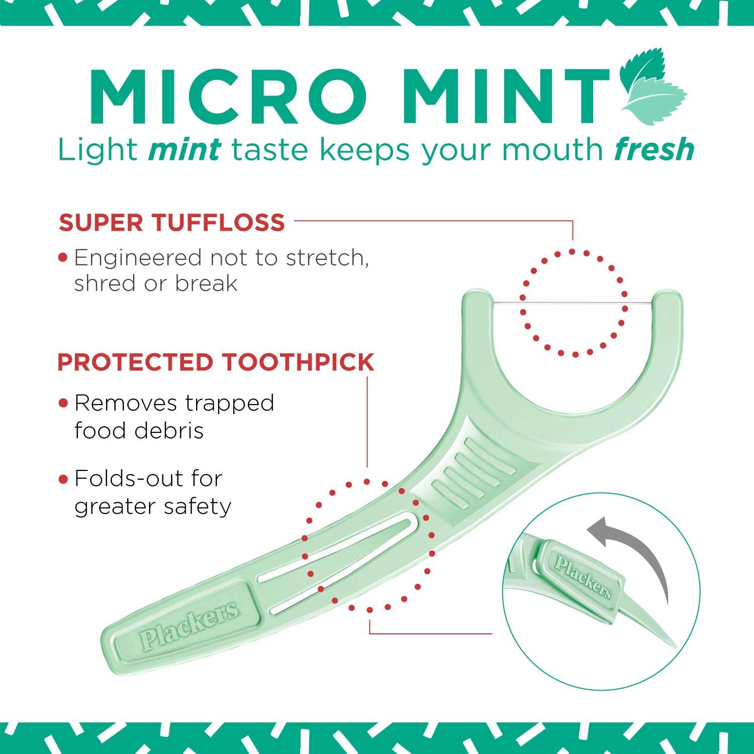Plackers Micro Mint Dental Floss Picks, 90 Count, Pack of 6, Green, 6 count (Pack of 90) - Image 2
