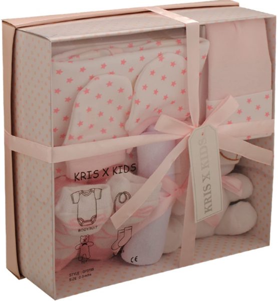 Newborn Baby 7 pcs Gift Set 0 - 3 Months. Available in Blue or Pink (Pink STARS)