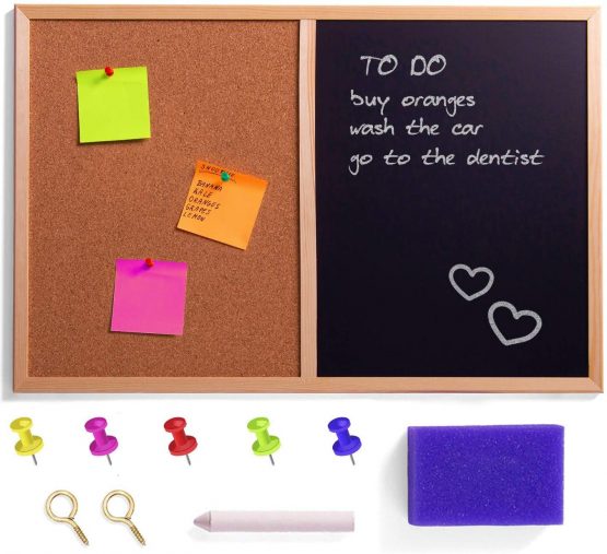 Creative Home 600 x 400 mm 2in1 Chalk Blackboard Cork Notice Board Combo | Thick Wooden Frame + Chalk, Sponge and Pins | Made in EU | Perfect for Kitchen, Office, School, Pub & Home