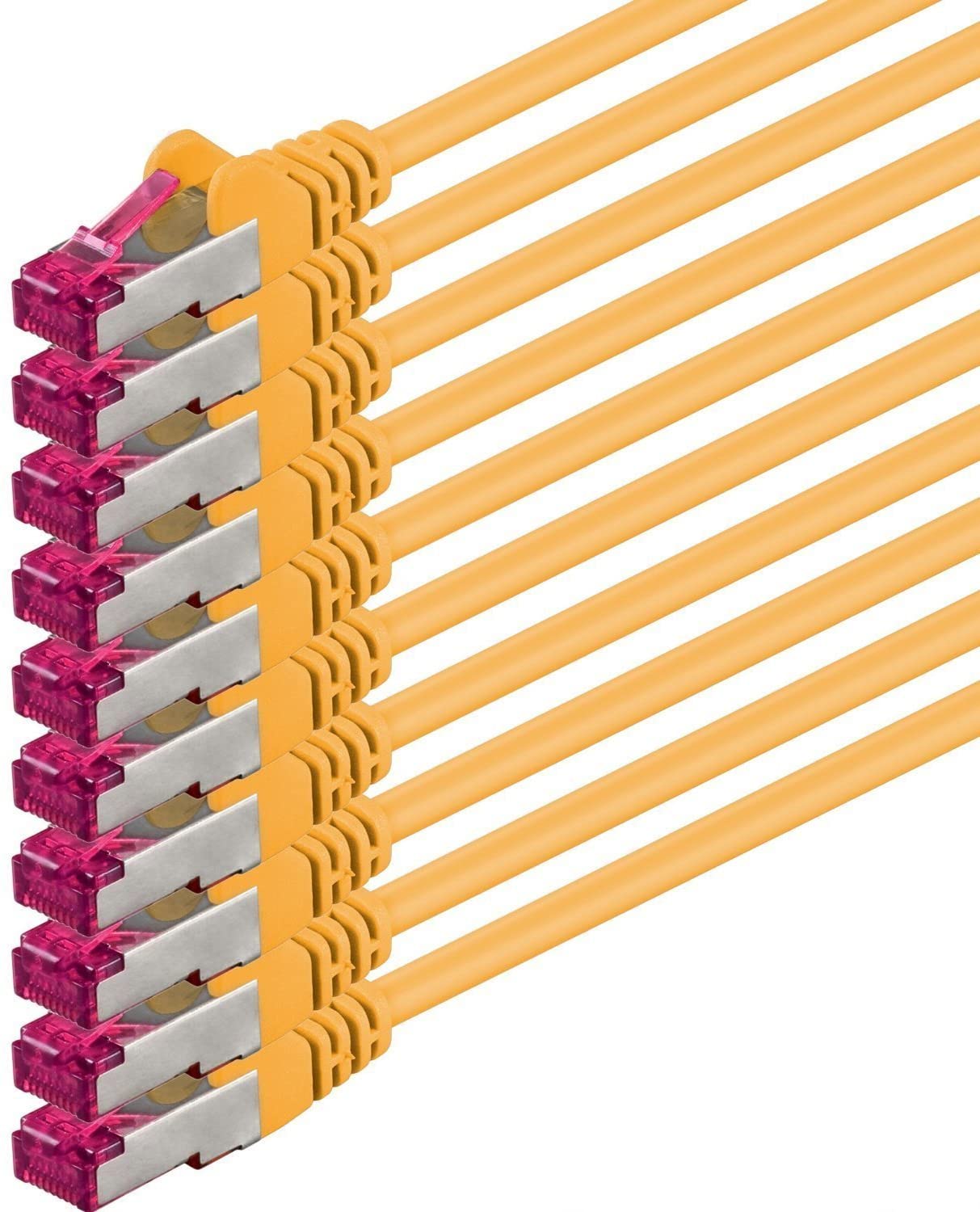 1aTTack.de 7.5m, yellow, 10 pieces, network cable CAT6a (10Gb/s) S-FTP CAT 6a Lanka cable