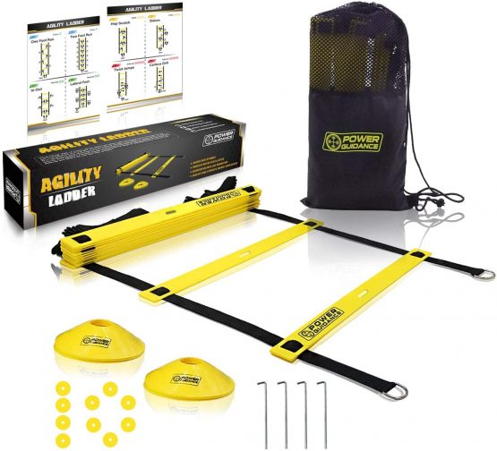 POWER GUIDANCE Agility Ladder (6 Metres) for Speed & Agility Trainning - with 12 Heavy Duty Plastic Rungs, Ground Stakes, Carry Bag & 10 Sports Cones
