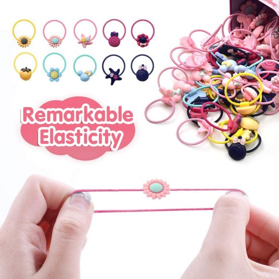 40 Pcs Toddler Girls Hair Accessories Hair Clips, XCOZU Cartoon Multicolor Kids Hair Ties Little Girl Hair Bands, Baby Girls Childrens Elastic Hair Ties Rope Ponytail Holder (Tin Box) - Image 4
