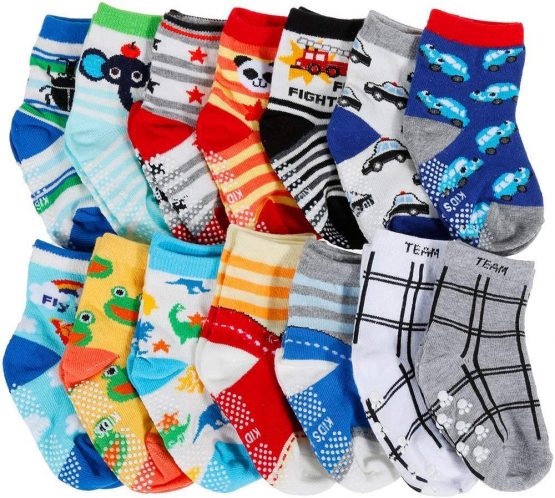 Lictin 14 Pairs Anti-slip Toddler Socks Baby Infants Socks Assorted Kids Socks Animal Print Boys Girls Socks Fun Design Colored Socks Antislip Socks Baby Socks Set Socks Gift for 1-3 Years Baby
