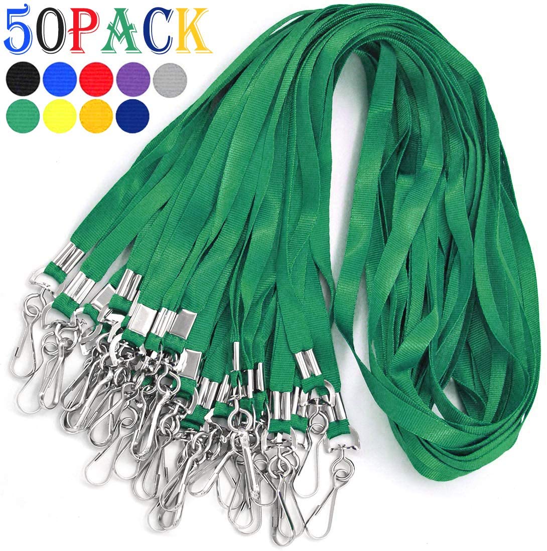 Bird Fiy Green Bulk Lanyards for Id Badges Nylon Neck Flat Lanyard for ID Name Badge Holder/Name Tag (Green, 50Pcs)