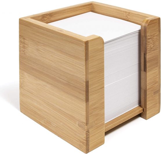 woodluv Bamboo Cube Memo Pad Dispenser Holder with Square Paper Memo Notes Pad - 10.5 x 10.5 x 10.5cm (Paper Inluded)