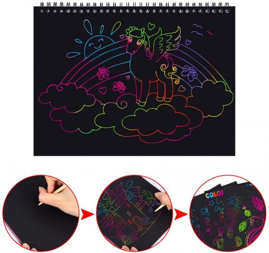 MELLIEX 3 Packs Scratch Art Notes for Kids, Magic Scratch Paper DIY Art Crafts Set for Girls Boys Birthdays Party Gift - Image 2