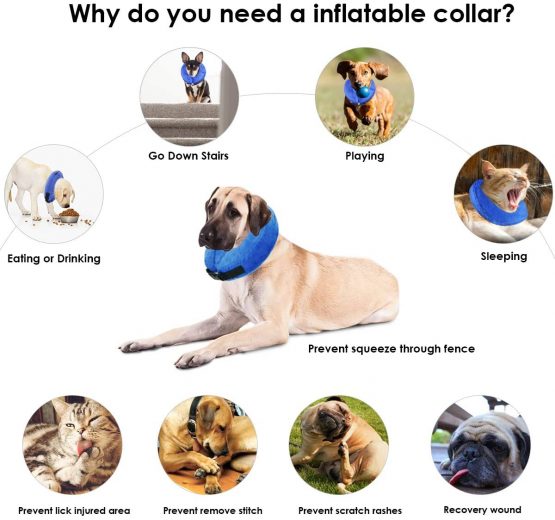 Hxq-top Inflatable Pet Collar Neck Collar Soft Pet Recovery E-Collar For Small Medium Dogs And Cats Prevent Pets From Touching Stitches Protective Inflatable Dogs Collar (S, Blue) - Image 2