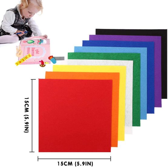 VDSOW 40pcs Felt Fabric Sheets, Nonwoven Felt Fabric Squares for Craft (Black, Brown, White, Blue, Grey, Yellow and more), Coloured Thick Felt Fabric Cloth for Sewing DIY Crafts Patchwork (15*15 cm) - Image 2