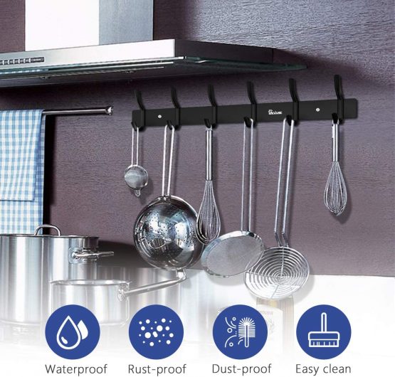 Anjuer Coat Hanger Clothes Rack 6 Hooks Heavy Duty Clothes Hat Holder Aluminum Alloy Black - Image 4