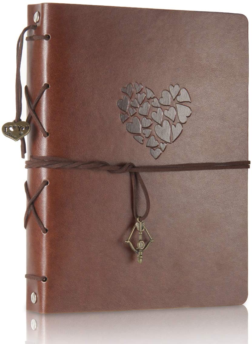 ThxMadam Scrapbook Album Leather Photo Album Vintage Wedding Guest Book DIY Memory Book with 60 Black Pages Present for Birthday Christmas Valentines Anniversary Mother's Day Gift for Mum Dad Friend