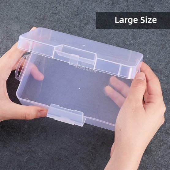 BENECREAT 4 Pack 16x9x4cm Large Clear Plastic Box Container Clear Storage Organizer with Hinged Lid for Small Craft Accessories Office Supplies Clips - Image 2