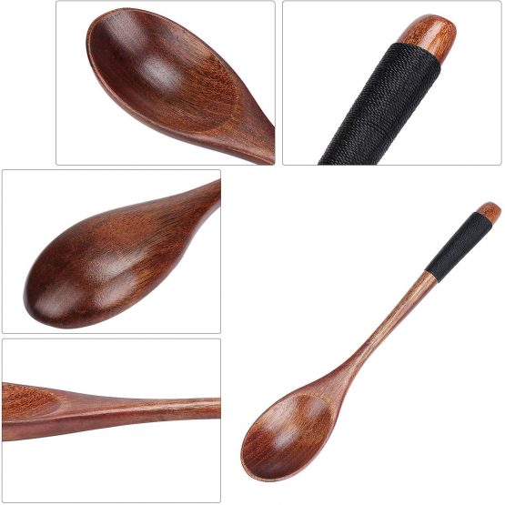 Coolty 5 Piece Wooden Spoon, Japanese Style Soup Spoon, Kitchen Utensil Set for Eating Mixing Stirring Cooking - Image 4