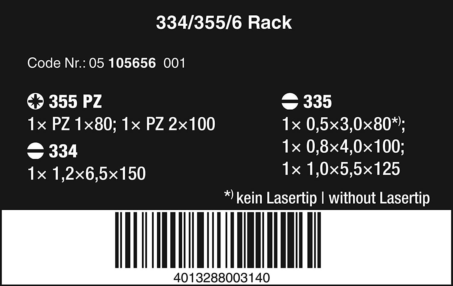 Wera 334/355/6 Kraftform Plus Lasertip screwdriver Set including rack, PZ/SL, 6pc, 05105656001, Multi-colour - Image 2