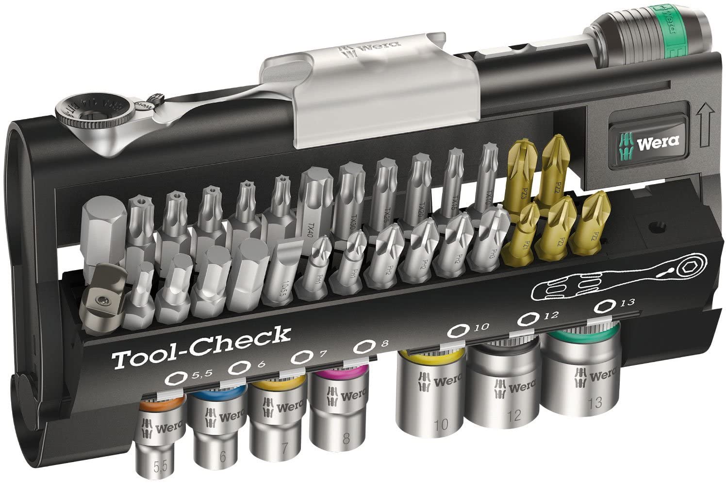 Wera Tool-Check 1 SB Zyklop Mini bit-ratchet, screwdriver, bits & socket set, 38pc, 05073220001, Multi-colour, /