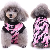 SELMAI Dog Recovery Body Care Prevent Licking E Collar Alternative Puppy Clothes Pet Cat Wearing for Skin Diseases Wounds Post Operative Body Suit One Piece Fashion Camouflage Design, Pink XS