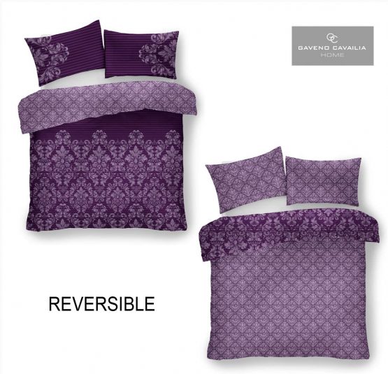 Printed Duvet Cover, Polycotton Bedding Set, Quilt Covers, Empire Damask Purple, Double - Image 2
