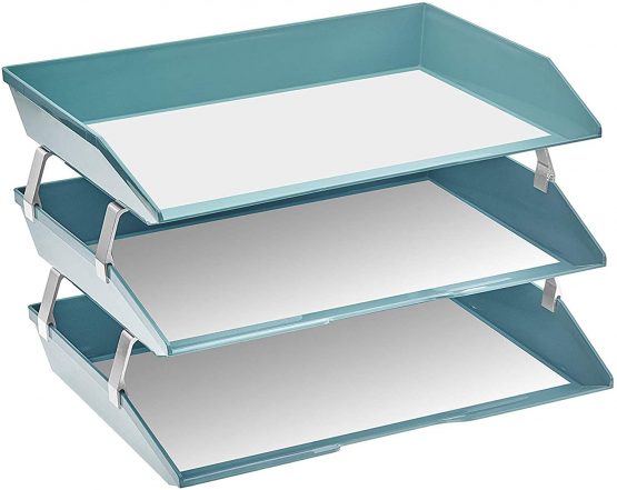 Acrimet Facility 3 Tier Letter Tray A4 Side Load Plastic Desktop File Organizer (Solid Green Color) - Image 2