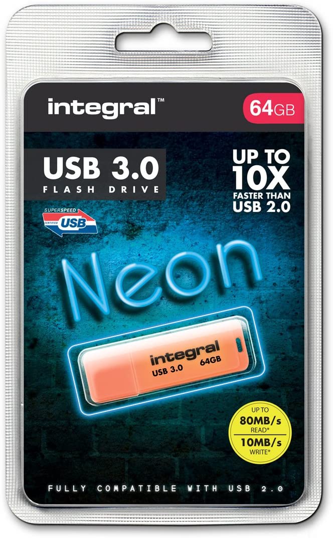 Integral 64GB Neon Orange USB 3.2 Gen 1 Flash Drive - Image 2