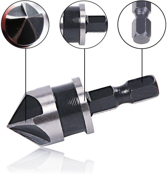 Malayas 1/4" Hex Shank 12mm/16mm/19mm Countersink Drill Bit 5 Flute 90 Degree Woodworking Countersink Bits - Image 4