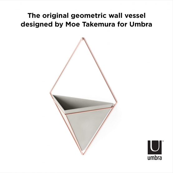 Umbra Trigg Hanging Planter Vase & Geometric Wall Decor Ceramic Container - Great For Succulent Plants, Air Plant, Mini Cactus, Faux Plants and More, Large, Concrete/Copper - Image 4