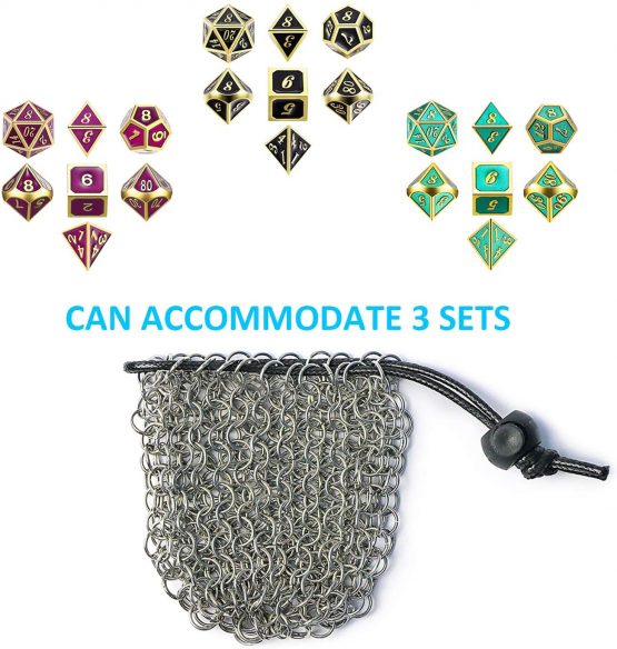 YOUSHARES Drawstring D&D Dice Bag - Large Capacity Stainless Steel Chainmail Dice Bag for Dungeons and Dragons Dice Set (Hold 3 Sets) - Image 3
