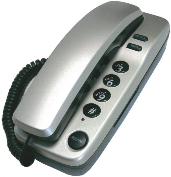 Geemarc Marbella - Gondola Style Corded Analogue Telephone with Large Buttons, Mute and Tone Dialing Function- Wall Mountable - Silver Color- UK Version