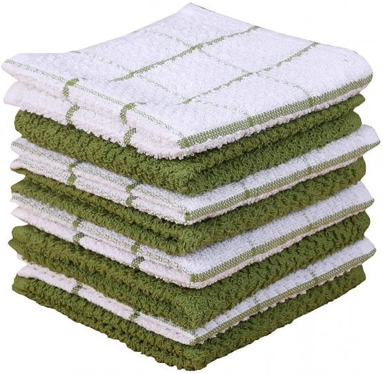 AMOUR INFINI Terry Dish Cloth | Set of 8 | 30 x 30 cm | Durable, Super Soft and Absorbent |100% Cotton Dish Rags | Perfect for Household and Commercial Uses | Yellow