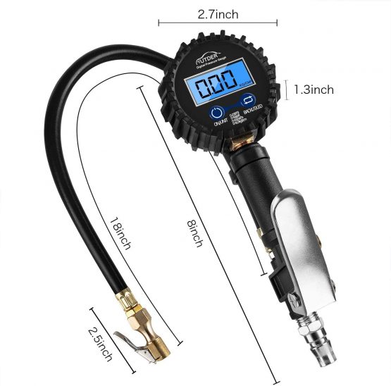 AUTDER Digital Tyre Pressure Gauges 235 PSI Air Compressor Accessories with Backlit LCD and Non-Slip Grip - Image 4