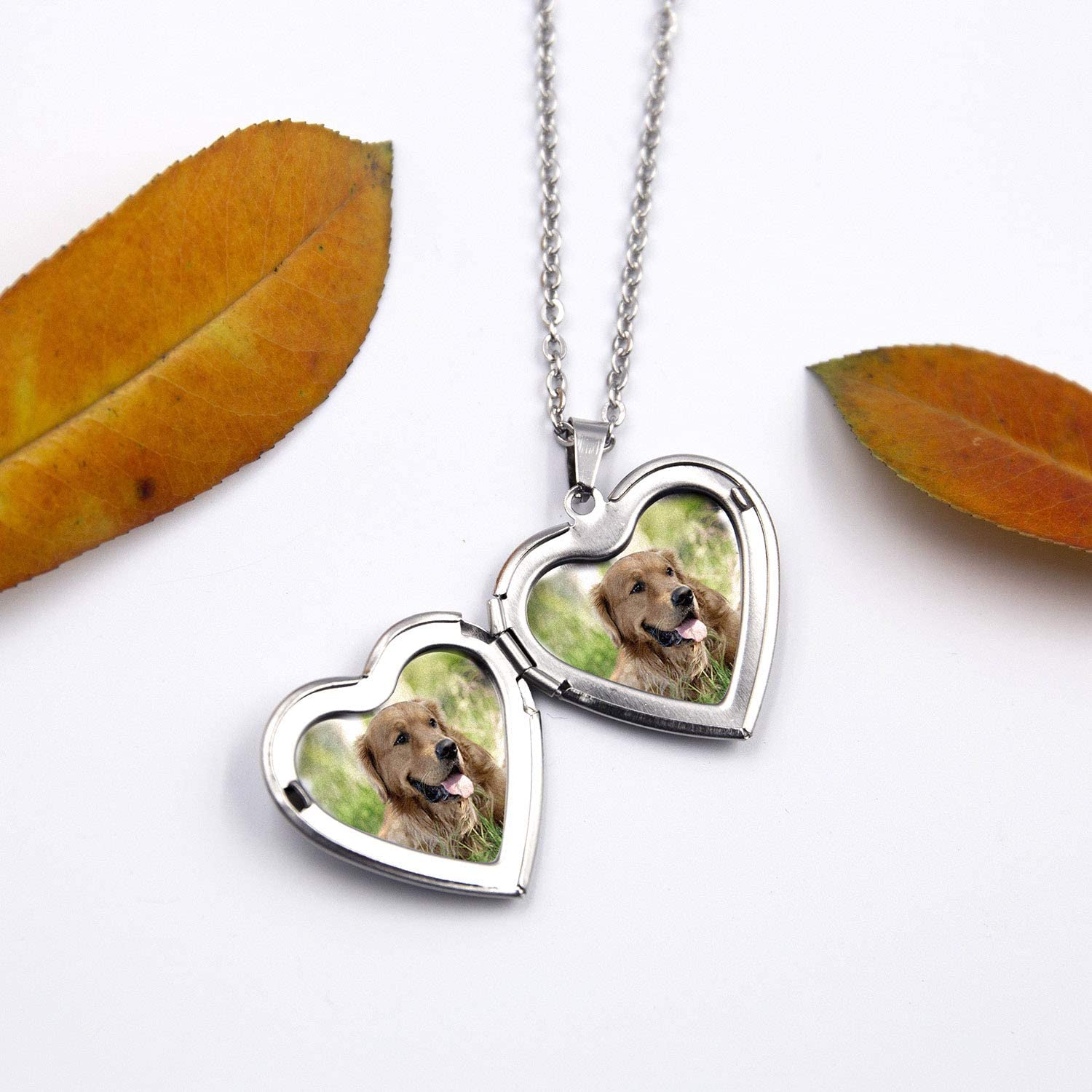 PHOCKSIN Silver Heart Locket Necklace Dog Paw Print Photo Lockets for Women In Memorial for Best Dog Cat Friends - Image 3