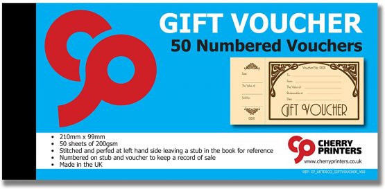 Art Deco Gift Voucher Book with stub 50pages 200gsm 99mm x 210mm
