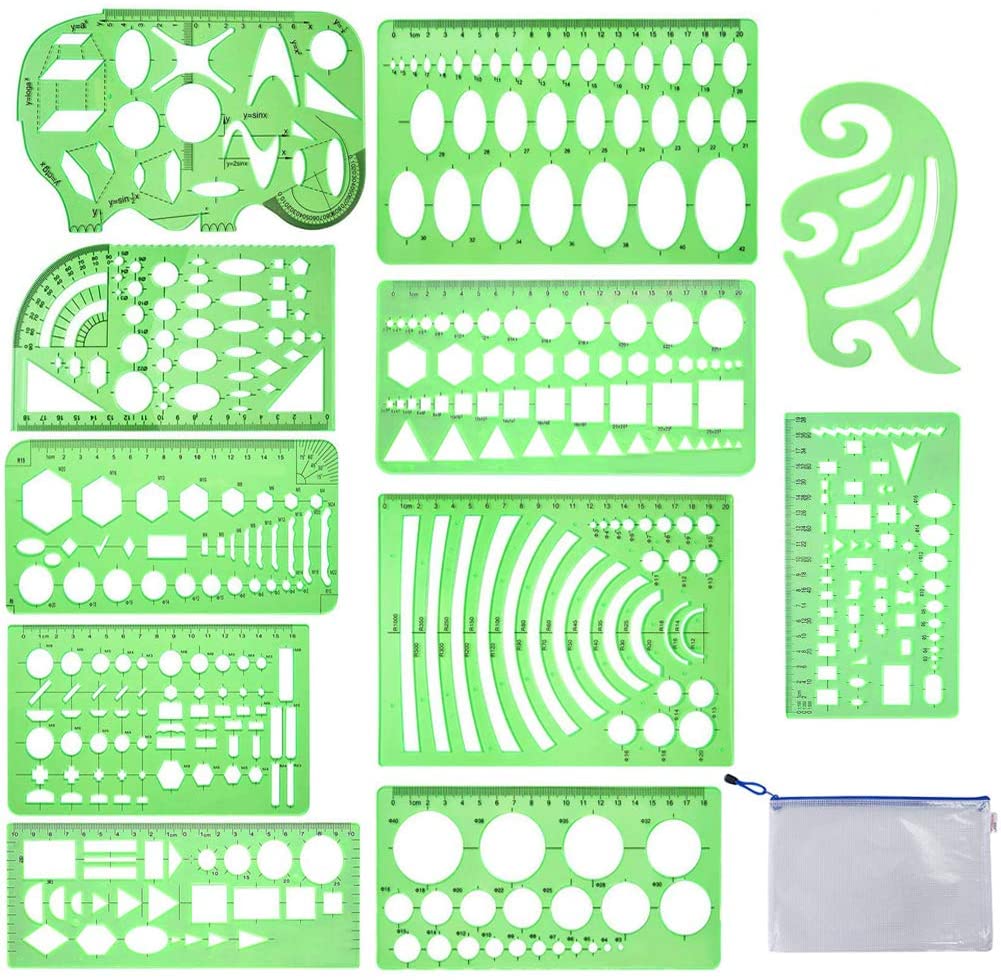 6 Pieces Geometric Drafting Templates Green Geometric Templates Ruler  Geometric Shape Plastic Templates With Circles Circle And Oval Template For  Offi