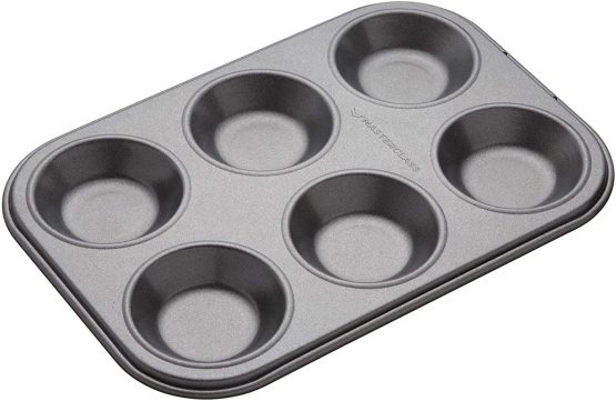 MasterClass KCMCHB59 6 Hole Mince Pie Baking Tray with PFOA Free Non Stick, Robust 1mm Carbon Steel, 24 x 16cm Jam Tart Tin , Grey