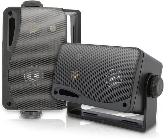 Weatherproof Outdoor Speakers (2 pcs) - 3.5Inch 3-way Marine Outdoor Box Speakers - Black All-Weather Mini Box Speakers- 200W Speakers with Mounting Kit Wires Included