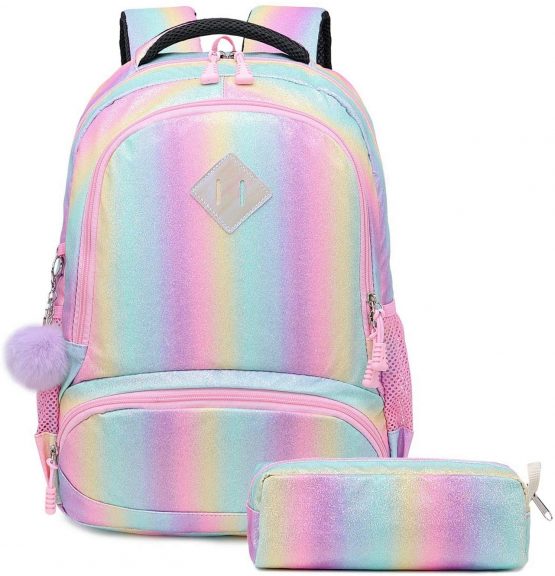 Girls Rainbow Glitter Backpack - Cute Kids Preschool Backpack Lightweight Travel Backpack Lovely Casual Daypack Gift for Girls (Rainbow)
