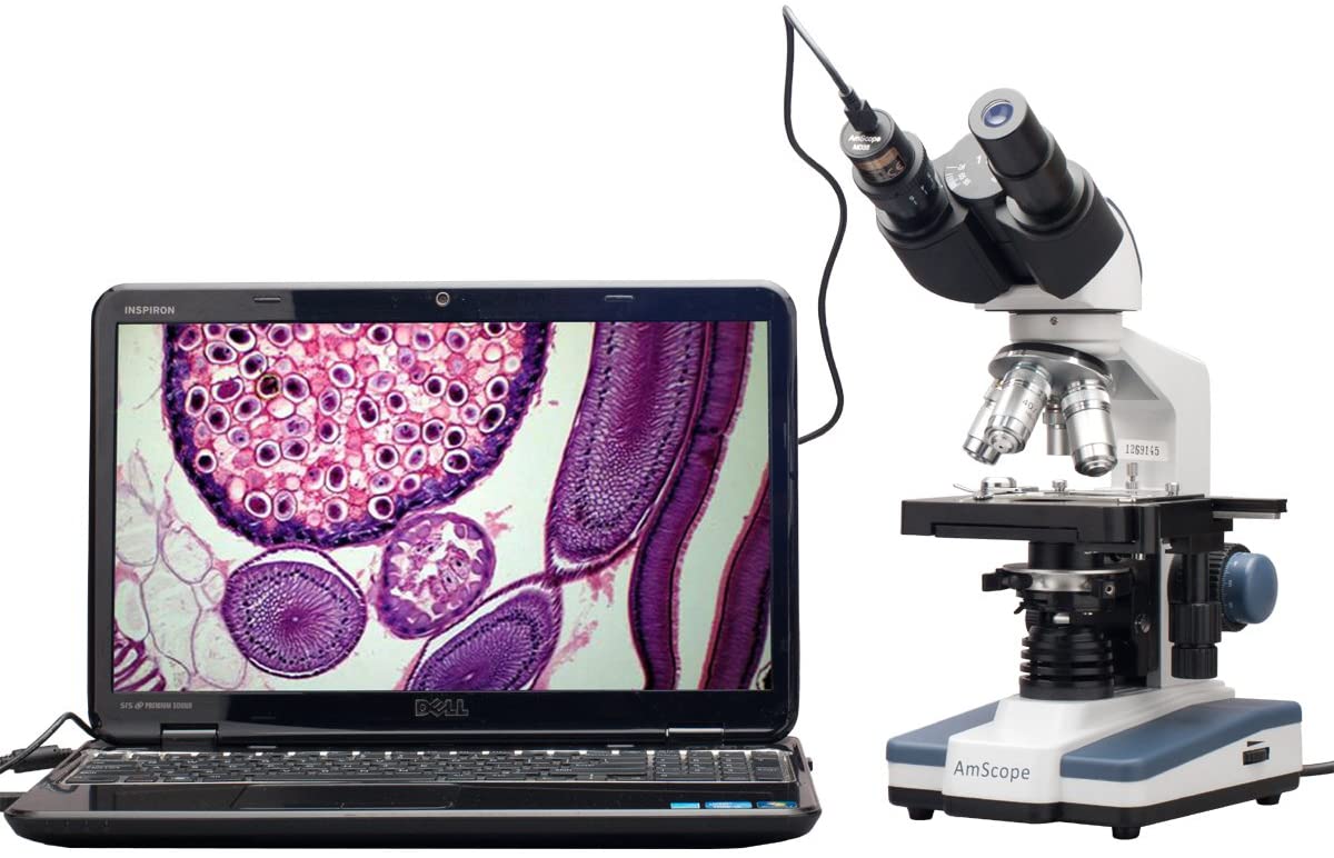AmScope B120C-E1 40X-2500X LED Digital Binocular Compound Microscope w 3D Stage +1.3MP USB Camera, Black