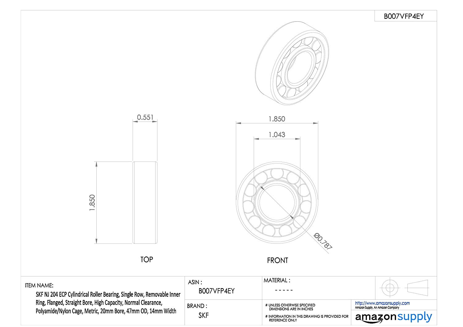 SKF Cylindrical Radial Roller Bearing, 20 ID, Bearing steel - Image 2