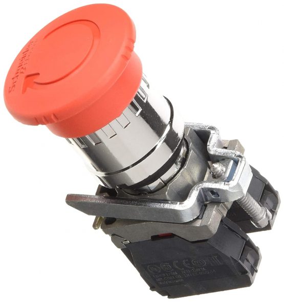 Schneider Electric Harmony XB4 - Emergency Stop Push Button Switch, Metal, 40mm Mushroom, Trigger Latching Turn to Release, 2NC, 22mm Mount, XB4BS8444, Red