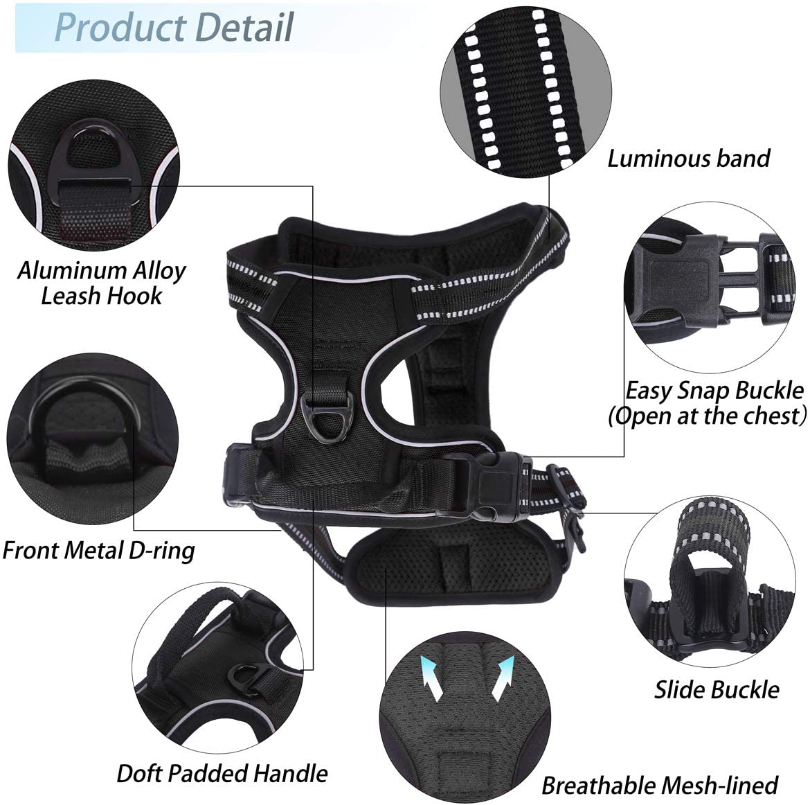 Belababy Dog Harness Small Medium Large No Pull, Adjustable Reflective Front Clip Dog Harness with Easy Control Handle - Image 2