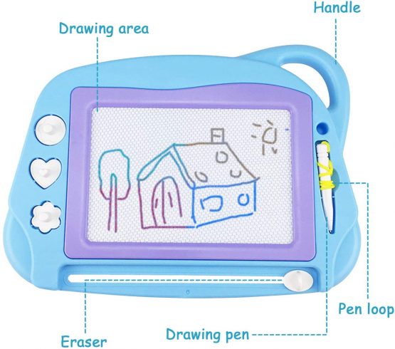 AiTuiTui Magnetic Drawing Doodle Board for Kids, Travel Size Colorful Writing Tablet-Mini Erasable Etch Sketching Pad Educational Toys for Toddlers 1 2 3 4 - Blue - Image 2