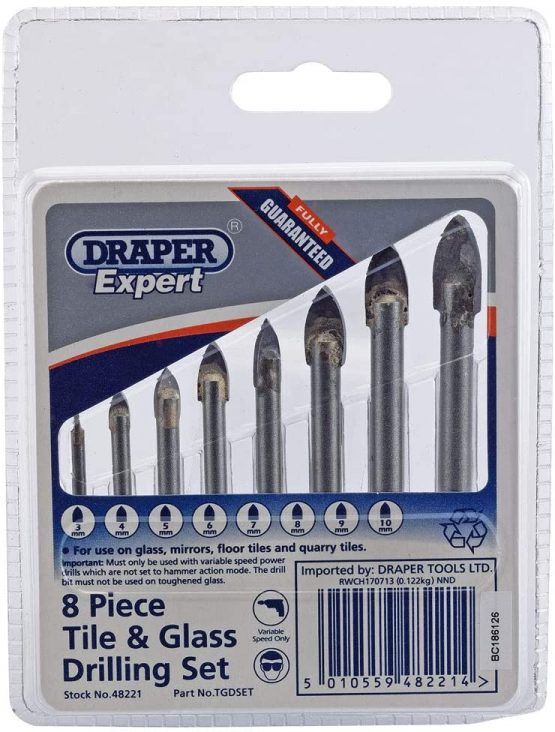 Draper 48221 Expert Tiles and Glass Drilling Set, 8 Pieces