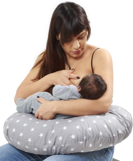 Niimo Nursing Pillow Breastfeeding Baby Maternity Pillow + Pillow Cover 100% Cotton Removable-Washable Inner Filling Polyester Fiber Multifunctional for Mom and Baby (Gray and White Stars) - Image 4