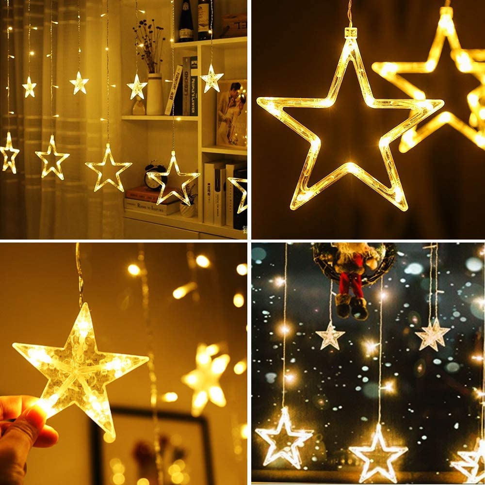 Elegear 2M x 0.9M Star Window Lights Mains Powered, Plug in Contectable Curtain Fairy Lights for Christmas Xmas, Garden - Image 3