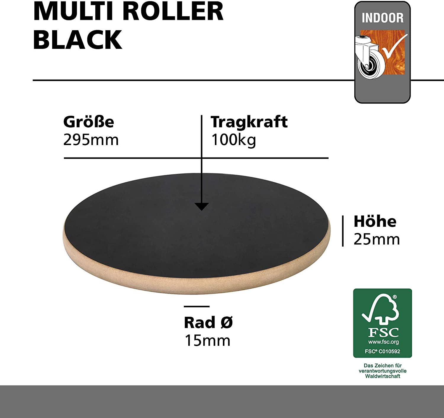 WAGNER Plant trolley BLACK diameter 29,5 x 2,5 cm I Flower trolley for indoor use I MDF with black melamine-coating I Container trolley made of wood I Load capacity 100 kg I Made in EU - Image 4