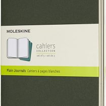 Moleskine Cahier Journal, Set 3 Notebooks with Plain Pages, Cardboard Cover with Visible Cotton Stiching, Colour Myrtle Green, Large 13 x 21 cm, 80 Pages