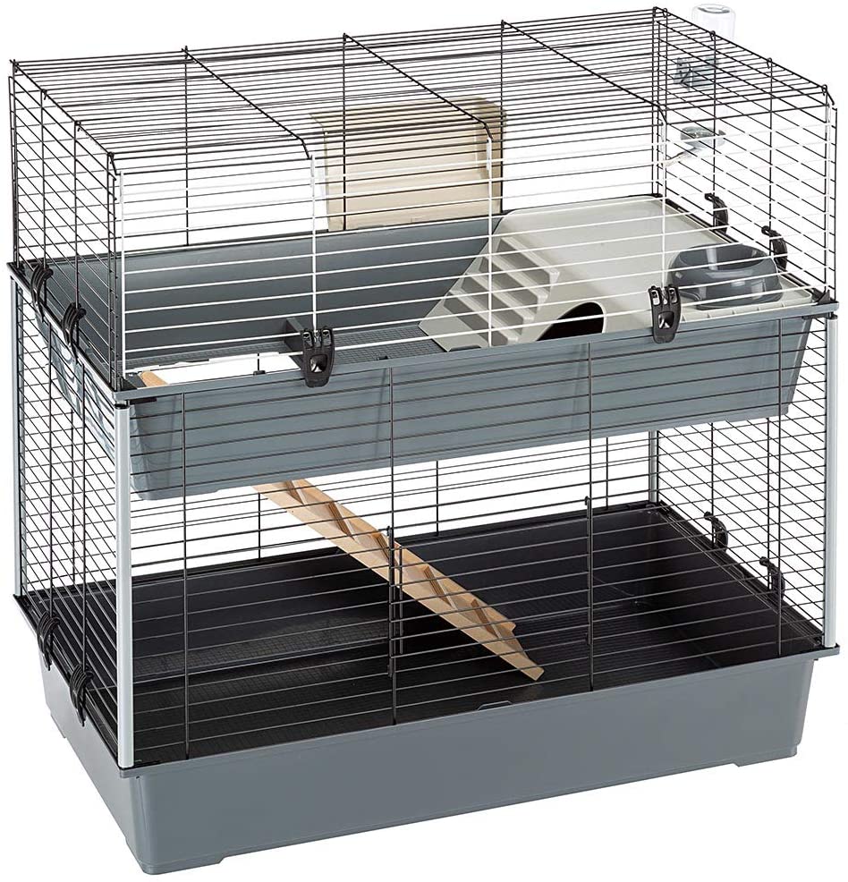 Ferplast Rabbit Cage Two floor RABBIT 100 DOUBLE, Small Animal Cage, Guinea Pig Cage, Accessories Included 95 x 57 x h 93,5 cm