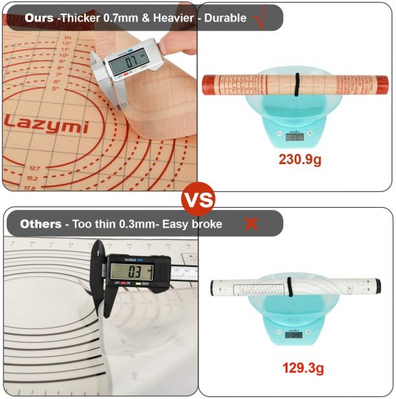 Thick Silicone Baking Mats Sheet, Non Stick Pastry Rolling Mat with Measurement 40×50cm, Non-Slip Silicon Dough kneading Mat, Counter Table Mat, Placemat, for Pie/Cake/Pizza Mats (Red+Scraper) - Image 3